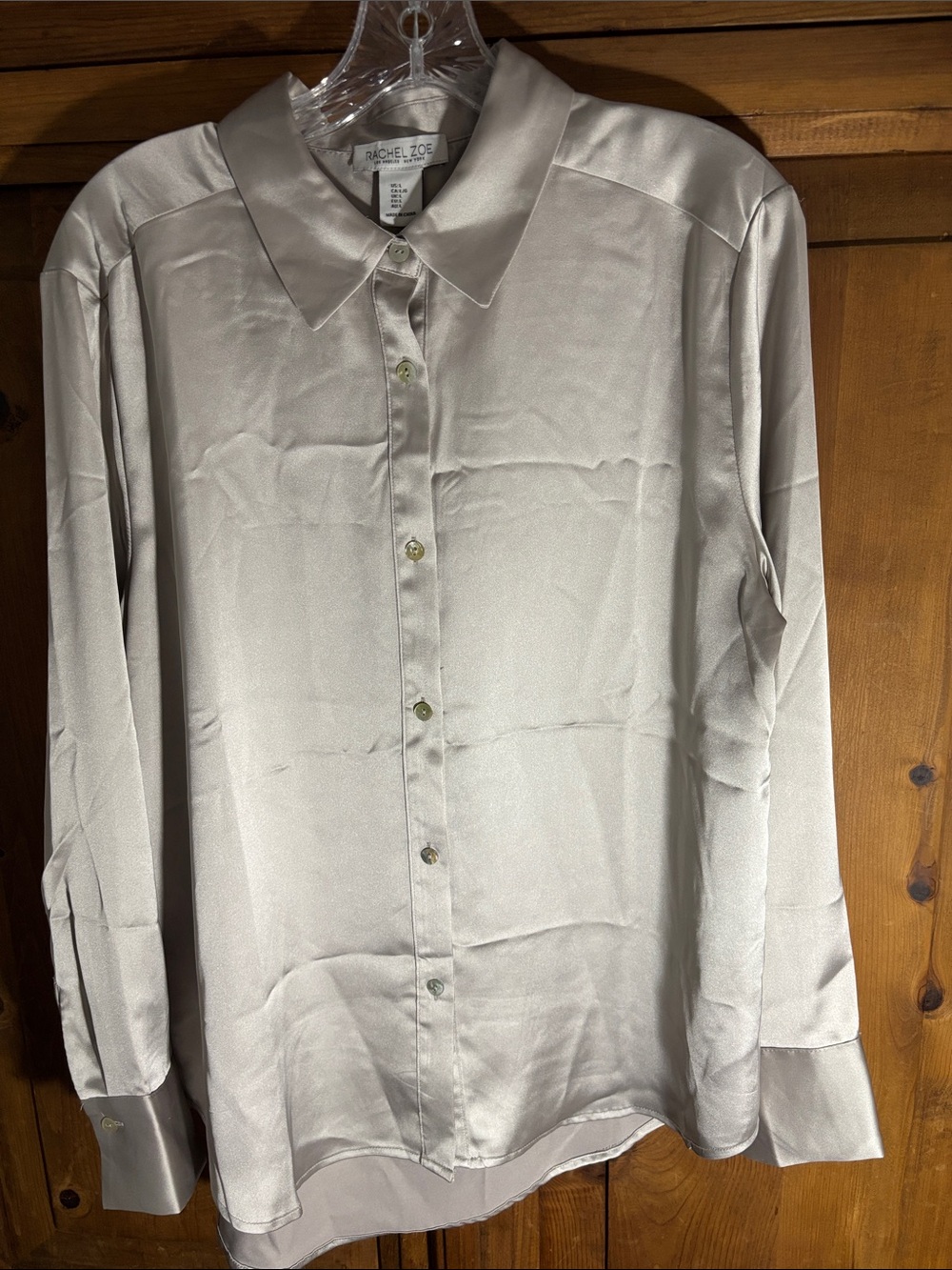 Rachel Zoe Woman’s Satin Button-Down Shirt in Silver Gray
